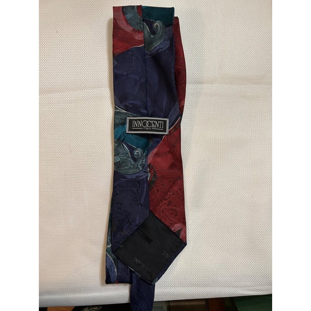 Vintage Innocenti Italy Silk Tie With Abstract Red & Blue Design